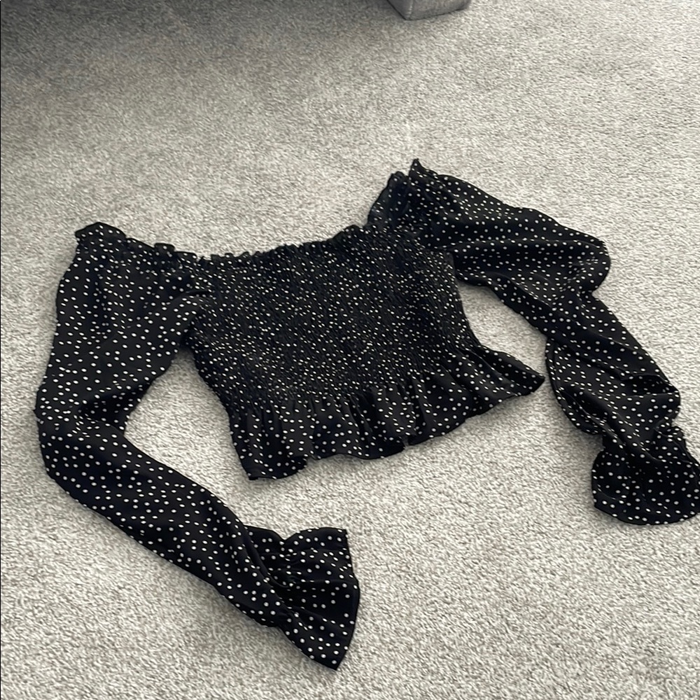 Forever 21 Black Smocked Puff Sleeve Blouse